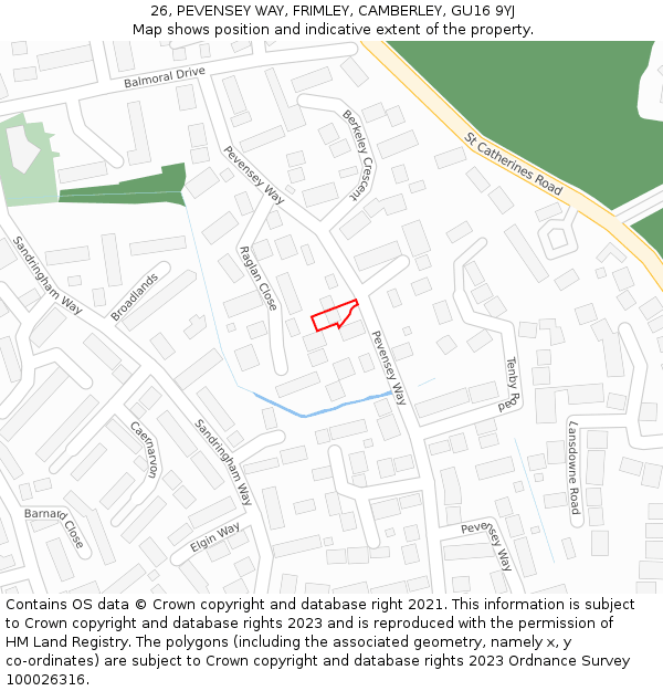 26, PEVENSEY WAY, FRIMLEY, CAMBERLEY, GU16 9YJ: Location map and indicative extent of plot