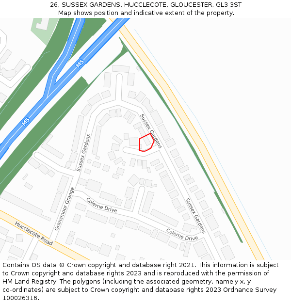 26, SUSSEX GARDENS, HUCCLECOTE, GLOUCESTER, GL3 3ST: Location map and indicative extent of plot