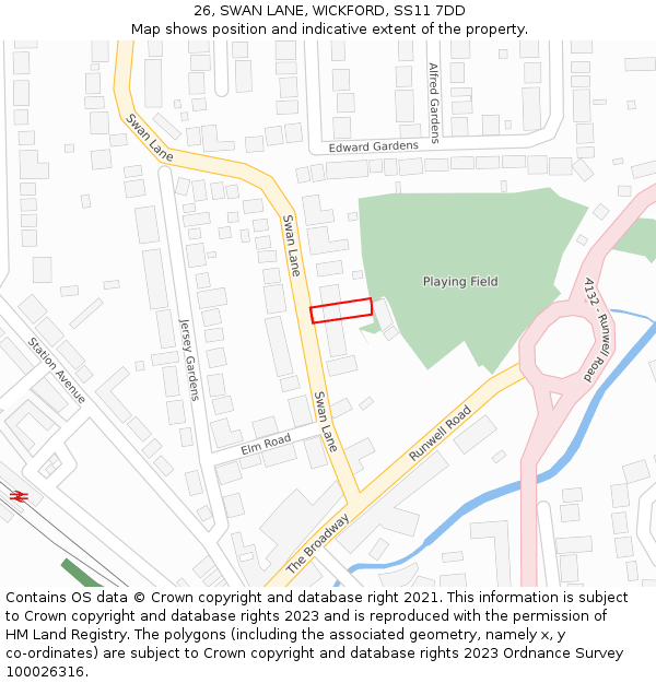 26, SWAN LANE, WICKFORD, SS11 7DD: Location map and indicative extent of plot