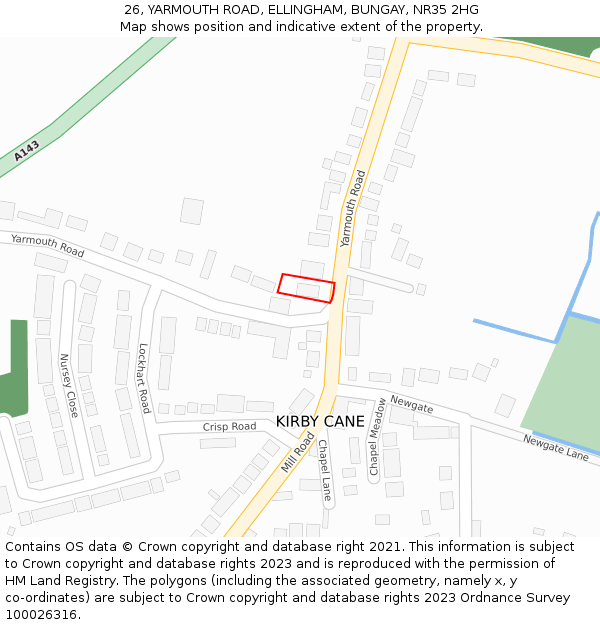 26, YARMOUTH ROAD, ELLINGHAM, BUNGAY, NR35 2HG: Location map and indicative extent of plot