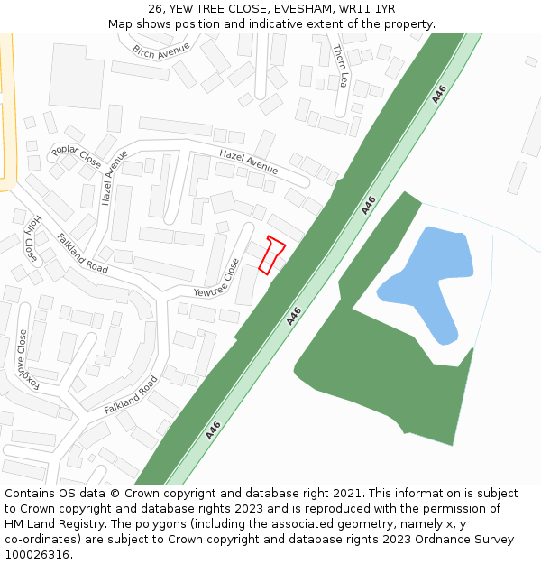 26, YEW TREE CLOSE, EVESHAM, WR11 1YR: Location map and indicative extent of plot