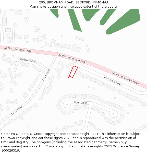 260, BROMHAM ROAD, BEDFORD, MK40 4AA: Location map and indicative extent of plot