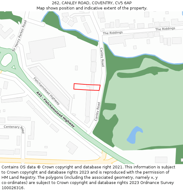 262, CANLEY ROAD, COVENTRY, CV5 6AP: Location map and indicative extent of plot