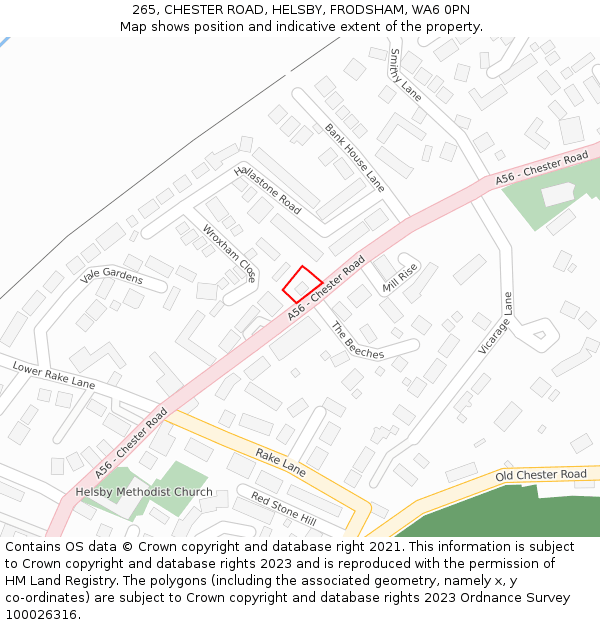 265, CHESTER ROAD, HELSBY, FRODSHAM, WA6 0PN: Location map and indicative extent of plot