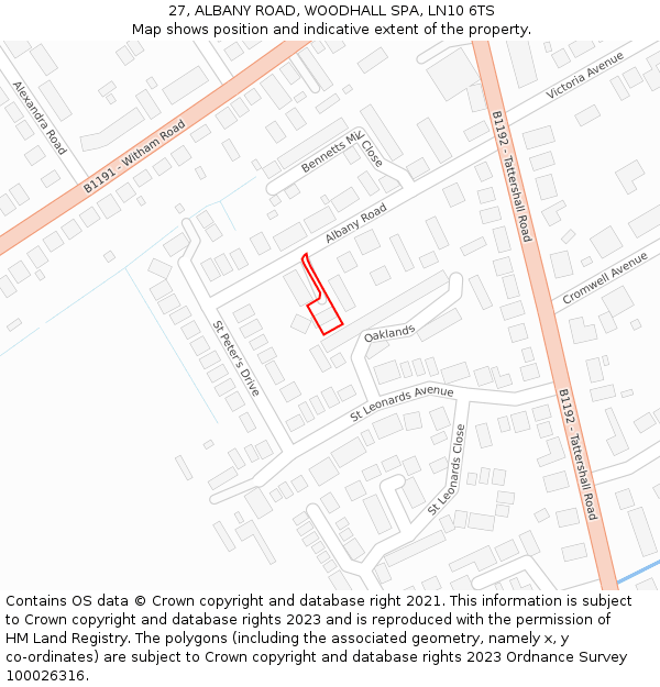 27, ALBANY ROAD, WOODHALL SPA, LN10 6TS: Location map and indicative extent of plot