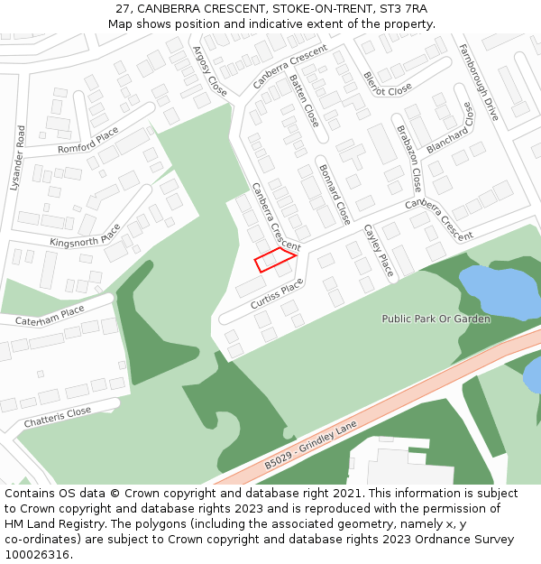 27, CANBERRA CRESCENT, STOKE-ON-TRENT, ST3 7RA: Location map and indicative extent of plot