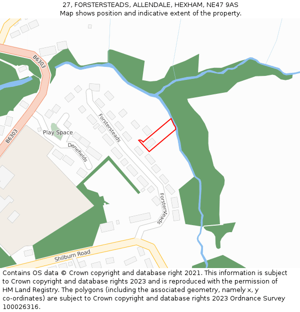 27, FORSTERSTEADS, ALLENDALE, HEXHAM, NE47 9AS: Location map and indicative extent of plot