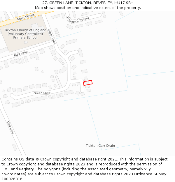 27, GREEN LANE, TICKTON, BEVERLEY, HU17 9RH: Location map and indicative extent of plot