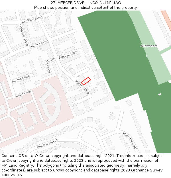 27, MERCER DRIVE, LINCOLN, LN1 1AG: Location map and indicative extent of plot