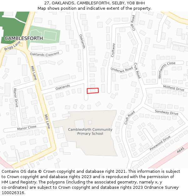 27, OAKLANDS, CAMBLESFORTH, SELBY, YO8 8HH: Location map and indicative extent of plot