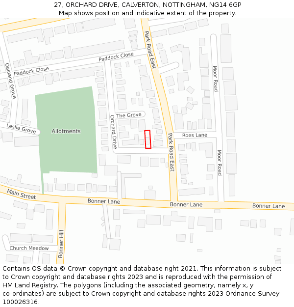 27, ORCHARD DRIVE, CALVERTON, NOTTINGHAM, NG14 6GP: Location map and indicative extent of plot