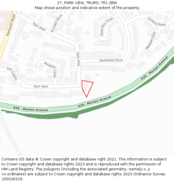 27, PARK VIEW, TRURO, TR1 2BW: Location map and indicative extent of plot