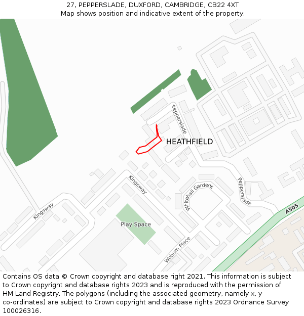 27, PEPPERSLADE, DUXFORD, CAMBRIDGE, CB22 4XT: Location map and indicative extent of plot