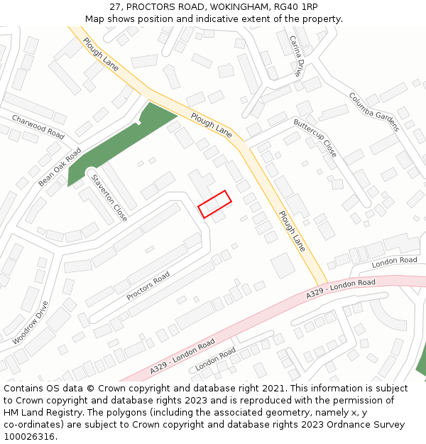 27, PROCTORS ROAD, WOKINGHAM, RG40 1RP: Location map and indicative extent of plot