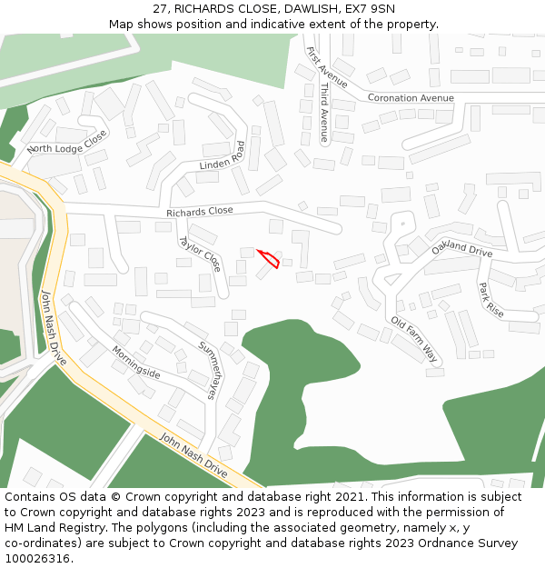 27, RICHARDS CLOSE, DAWLISH, EX7 9SN: Location map and indicative extent of plot