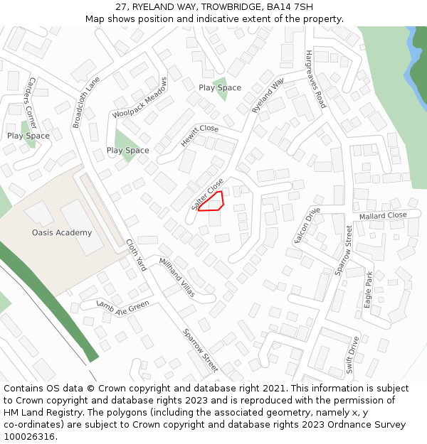 27, RYELAND WAY, TROWBRIDGE, BA14 7SH: Location map and indicative extent of plot