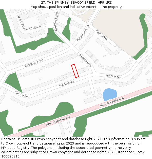 27, THE SPINNEY, BEACONSFIELD, HP9 1RZ: Location map and indicative extent of plot