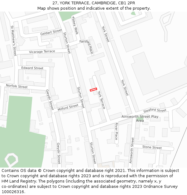 27, YORK TERRACE, CAMBRIDGE, CB1 2PR: Location map and indicative extent of plot