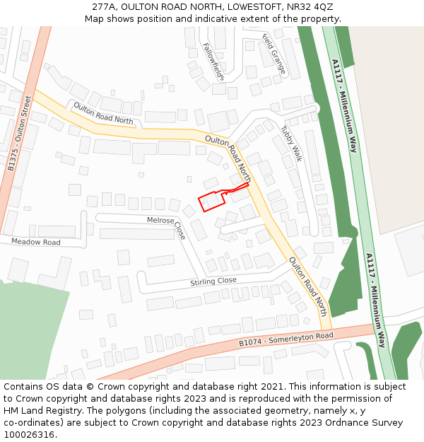 277A, OULTON ROAD NORTH, LOWESTOFT, NR32 4QZ: Location map and indicative extent of plot