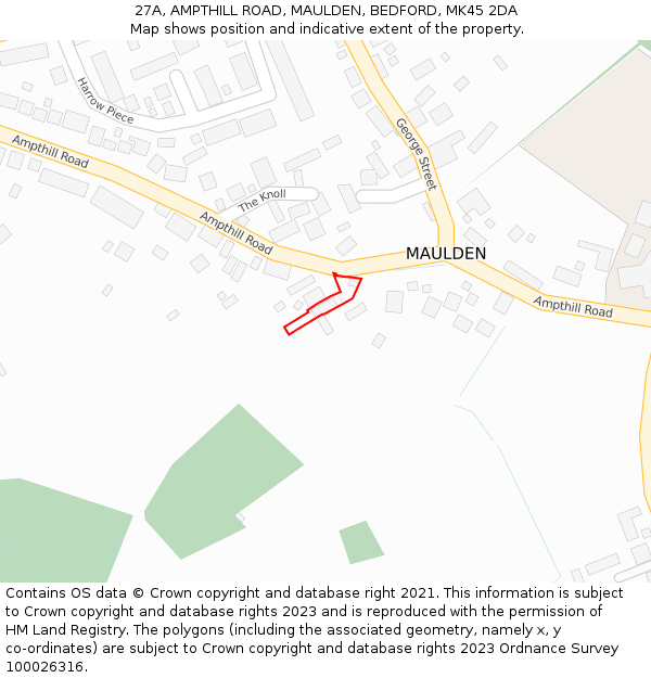 27A, AMPTHILL ROAD, MAULDEN, BEDFORD, MK45 2DA: Location map and indicative extent of plot