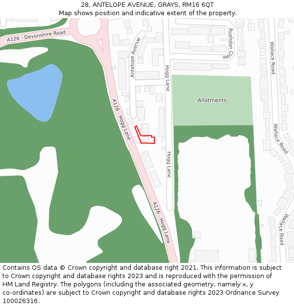 28, ANTELOPE AVENUE, GRAYS, RM16 6QT: Location map and indicative extent of plot