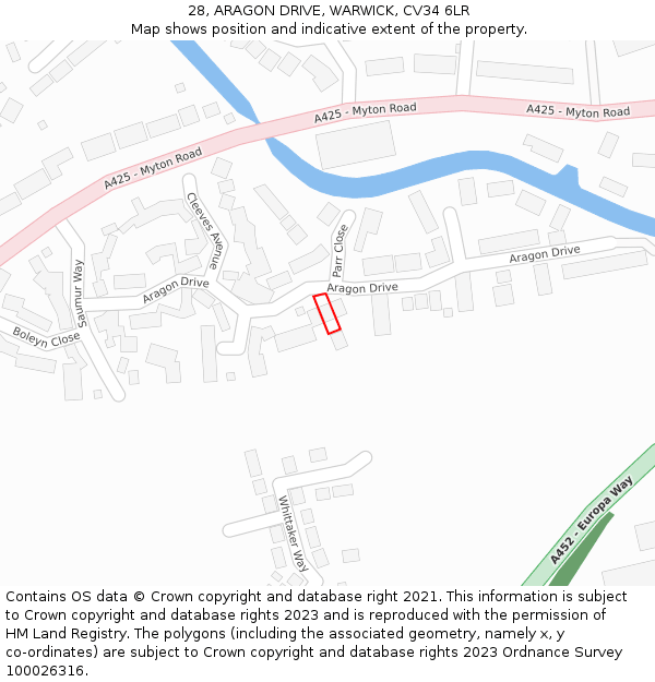 28, ARAGON DRIVE, WARWICK, CV34 6LR: Location map and indicative extent of plot