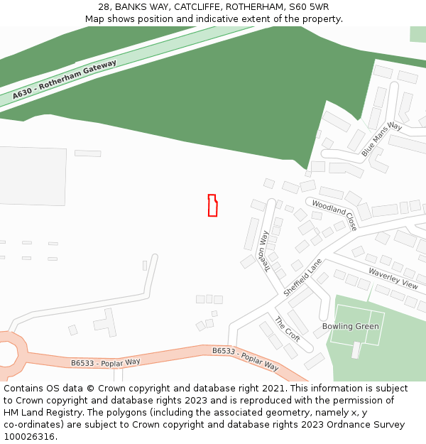 28, BANKS WAY, CATCLIFFE, ROTHERHAM, S60 5WR: Location map and indicative extent of plot