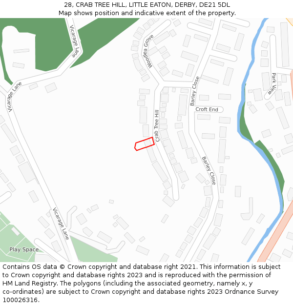 28, CRAB TREE HILL, LITTLE EATON, DERBY, DE21 5DL: Location map and indicative extent of plot