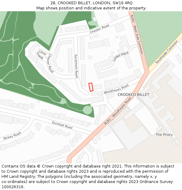 28, CROOKED BILLET, LONDON, SW19 4RQ: Location map and indicative extent of plot