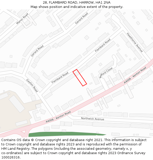 28, FLAMBARD ROAD, HARROW, HA1 2NA: Location map and indicative extent of plot