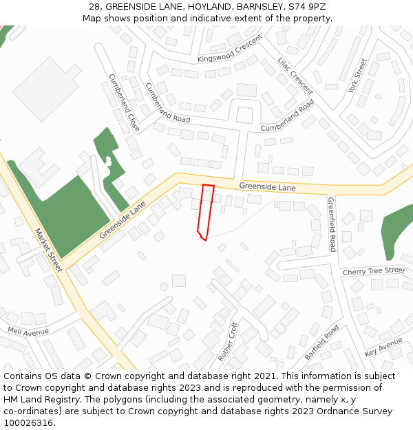 28, GREENSIDE LANE, HOYLAND, BARNSLEY, S74 9PZ: Location map and indicative extent of plot