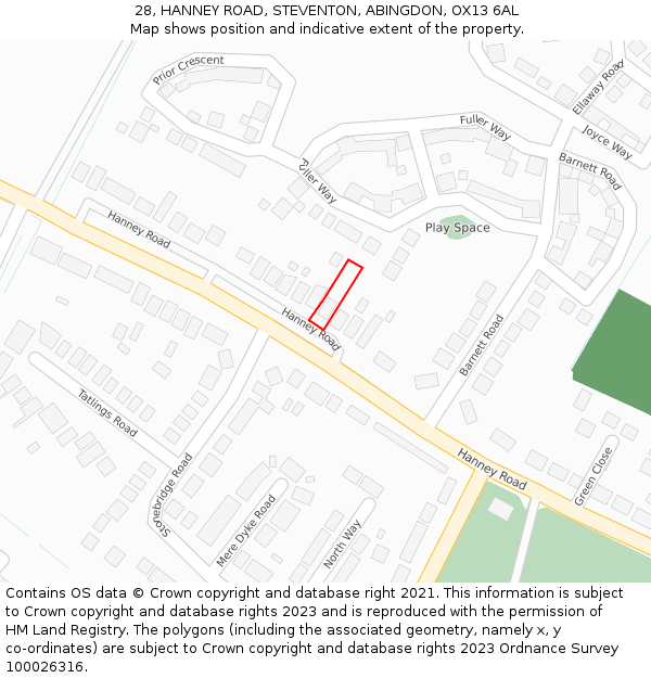 28, HANNEY ROAD, STEVENTON, ABINGDON, OX13 6AL: Location map and indicative extent of plot