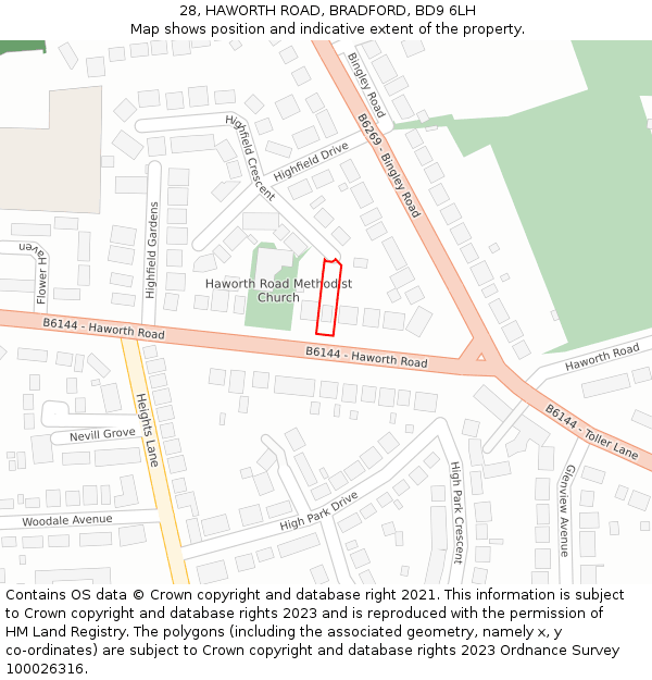 28, HAWORTH ROAD, BRADFORD, BD9 6LH: Location map and indicative extent of plot