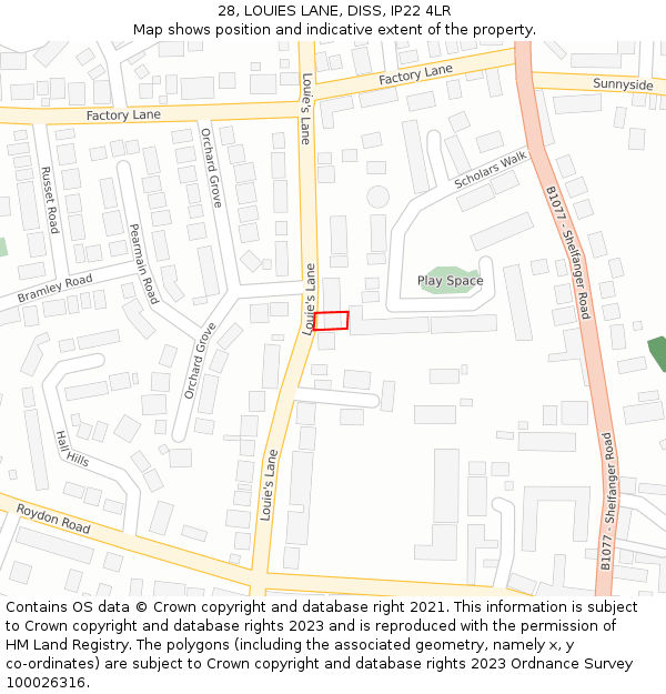 28, LOUIES LANE, DISS, IP22 4LR: Location map and indicative extent of plot