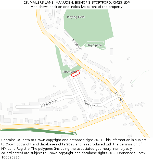 28, MAILERS LANE, MANUDEN, BISHOP'S STORTFORD, CM23 1DP: Location map and indicative extent of plot