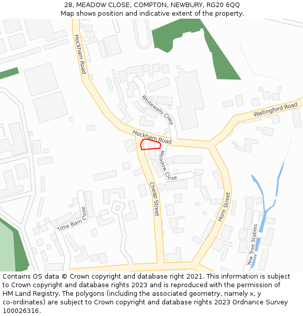 28, MEADOW CLOSE, COMPTON, NEWBURY, RG20 6QQ: Location map and indicative extent of plot