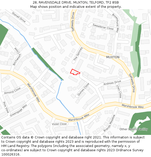 28, RAVENSDALE DRIVE, MUXTON, TELFORD, TF2 8SB: Location map and indicative extent of plot