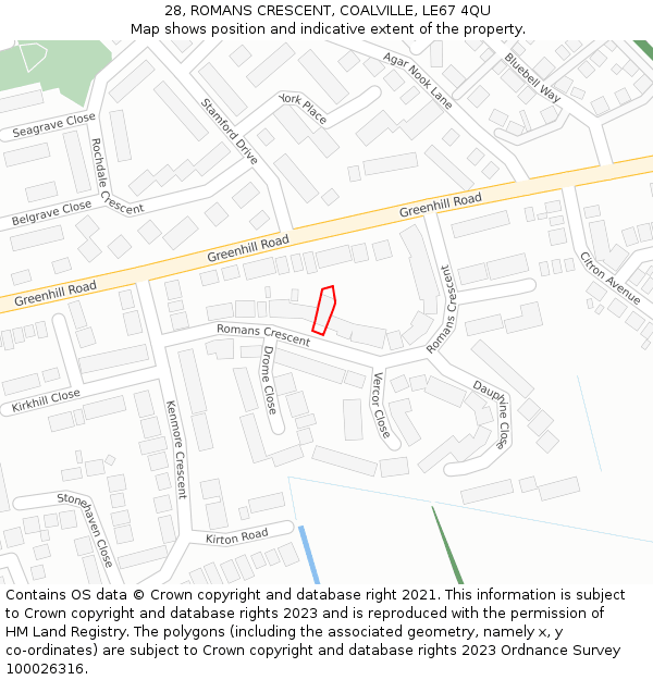 28, ROMANS CRESCENT, COALVILLE, LE67 4QU: Location map and indicative extent of plot