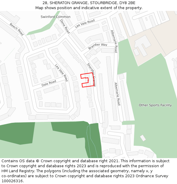 28, SHERATON GRANGE, STOURBRIDGE, DY8 2BE: Location map and indicative extent of plot