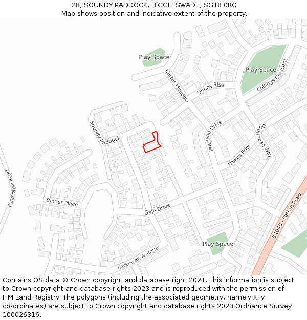 28, SOUNDY PADDOCK, BIGGLESWADE, SG18 0RQ: Location map and indicative extent of plot