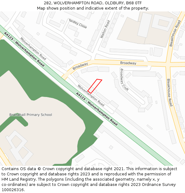 282, WOLVERHAMPTON ROAD, OLDBURY, B68 0TF: Location map and indicative extent of plot