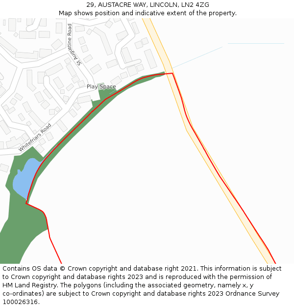 29, AUSTACRE WAY, LINCOLN, LN2 4ZG: Location map and indicative extent of plot