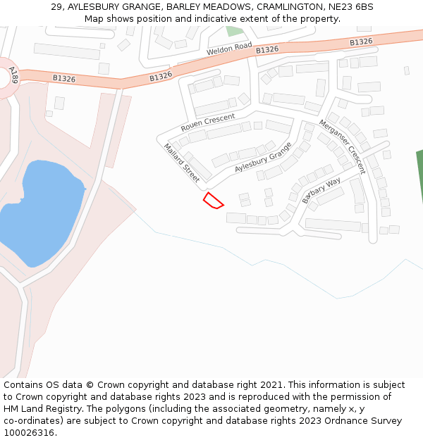 29, AYLESBURY GRANGE, BARLEY MEADOWS, CRAMLINGTON, NE23 6BS: Location map and indicative extent of plot