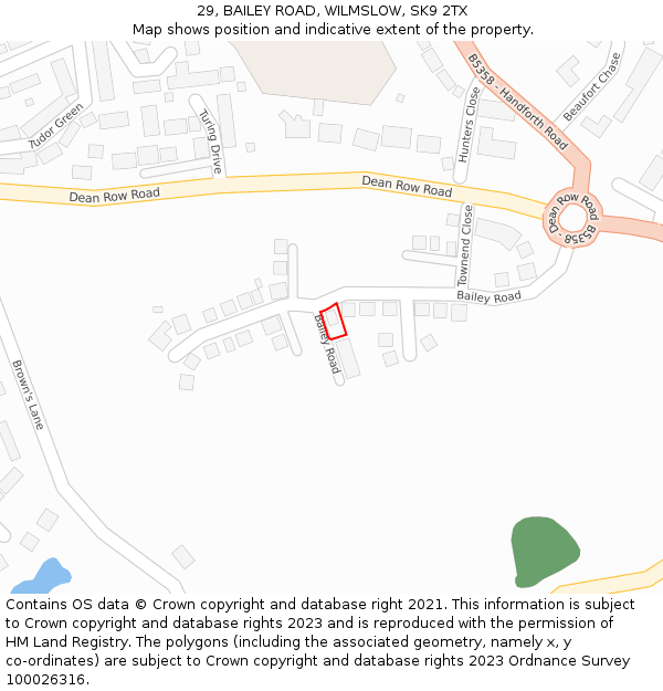 29, BAILEY ROAD, WILMSLOW, SK9 2TX: Location map and indicative extent of plot