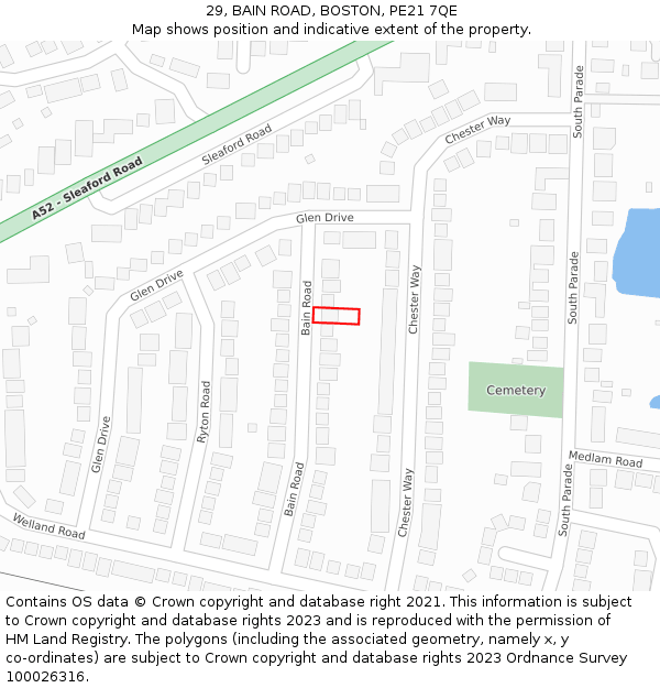 29, BAIN ROAD, BOSTON, PE21 7QE: Location map and indicative extent of plot