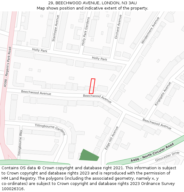 29, BEECHWOOD AVENUE, LONDON, N3 3AU: Location map and indicative extent of plot