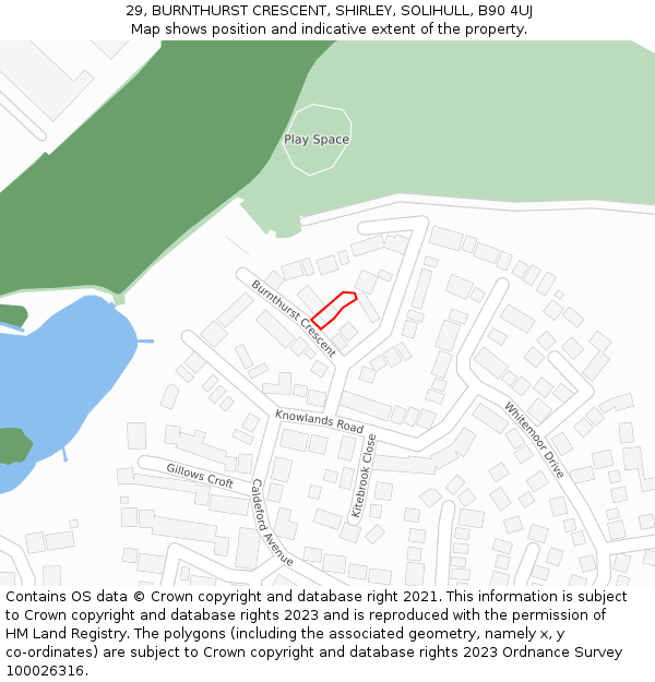 29, BURNTHURST CRESCENT, SHIRLEY, SOLIHULL, B90 4UJ: Location map and indicative extent of plot