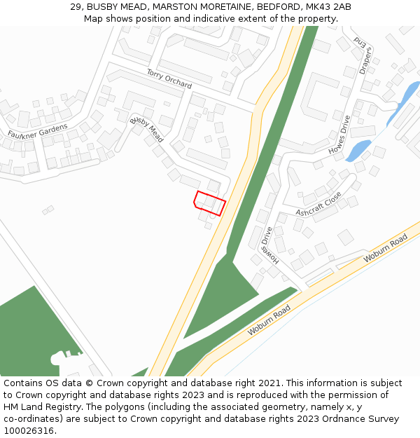 29, BUSBY MEAD, MARSTON MORETAINE, BEDFORD, MK43 2AB: Location map and indicative extent of plot