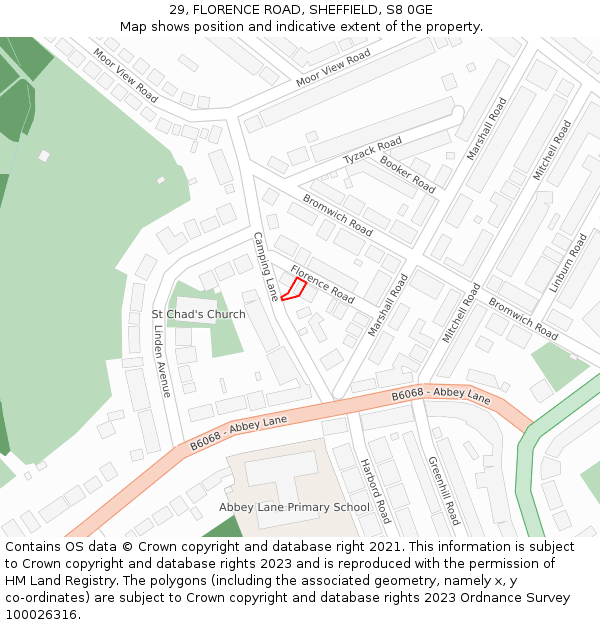 29, FLORENCE ROAD, SHEFFIELD, S8 0GE: Location map and indicative extent of plot