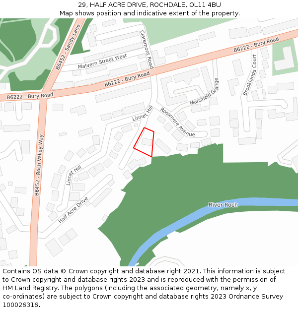 29, HALF ACRE DRIVE, ROCHDALE, OL11 4BU: Location map and indicative extent of plot